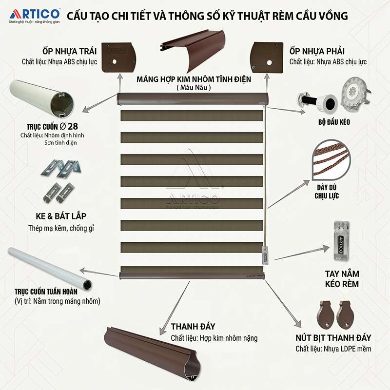 Bộ Phụ Kiện Rèm Cầu Vồng Màu Nâu
