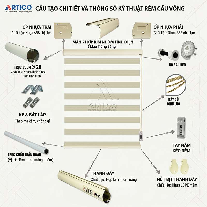 Bộ Phụ Kiện Rèm Cầu Vồng Màu Trắng