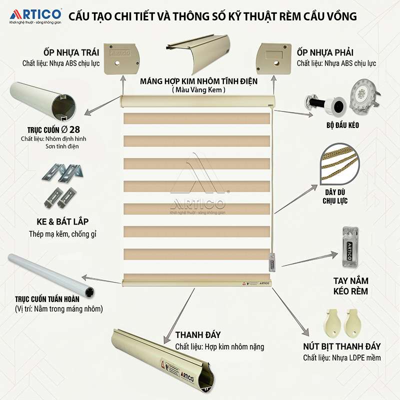 Bộ Phụ Kiện Rèm Cầu Vồng Màu Vàng Kem